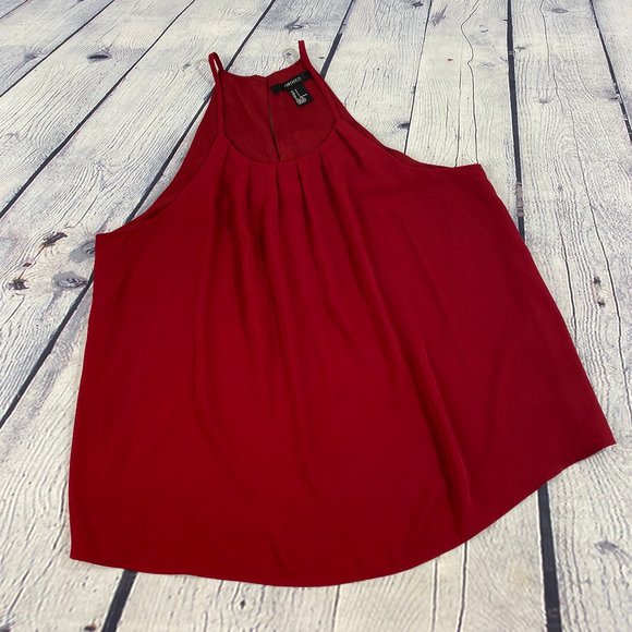Forever 21 Tops - Forever 21 Red Sleeveless Pleated Front Top Tank